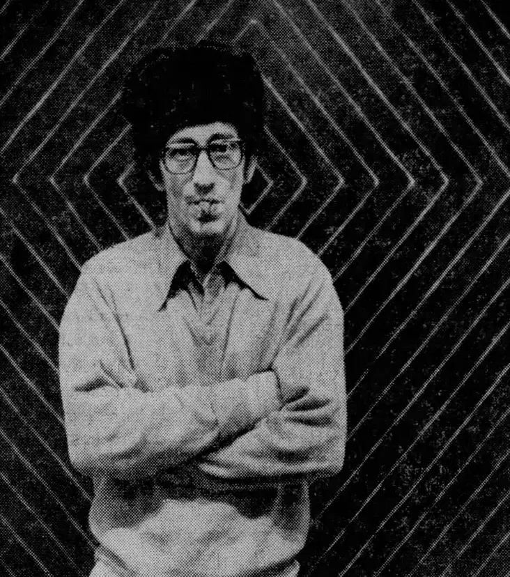 Artist Frank Stella, posing in front of one of his Black Paintings, photographed by The Baltimore Sun in 1976
