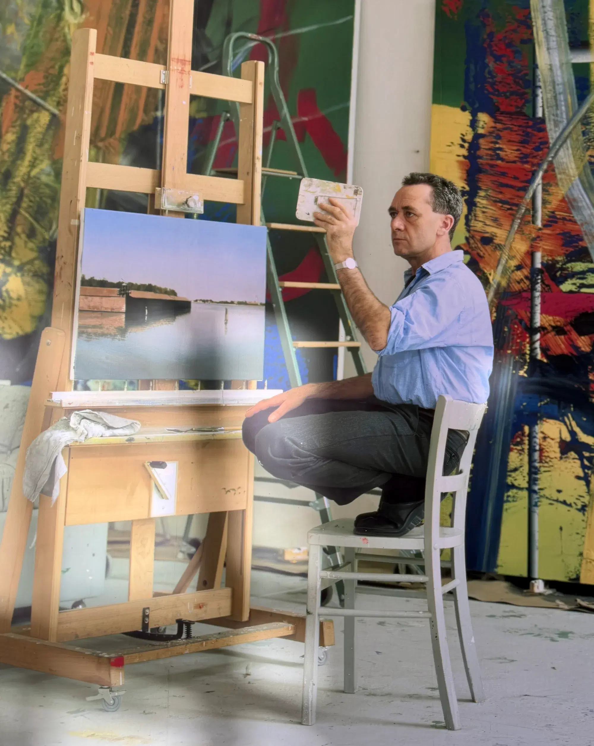 Gerhard Richter working in his studio