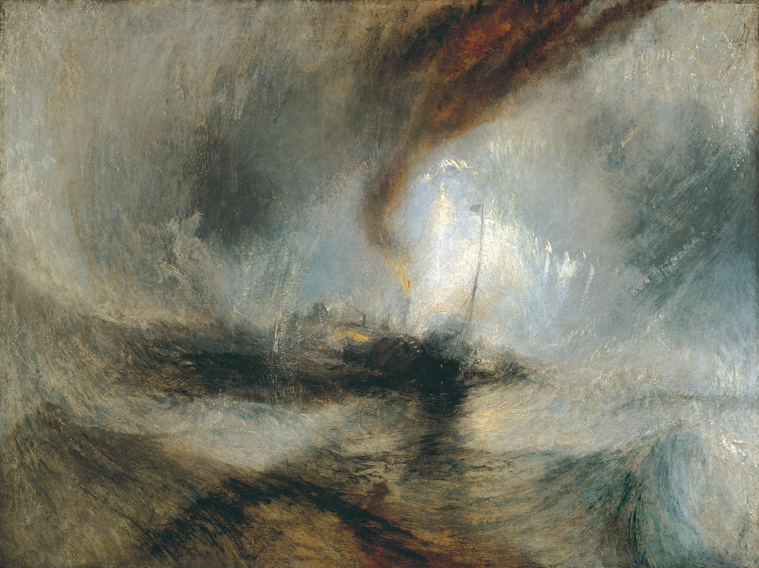 Tormenta de nieve: barco de vapor en la boca de un puerto by J. M. W. Turner