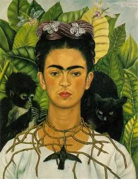 Self-Portrait with Thorn Necklace and Hummingbird